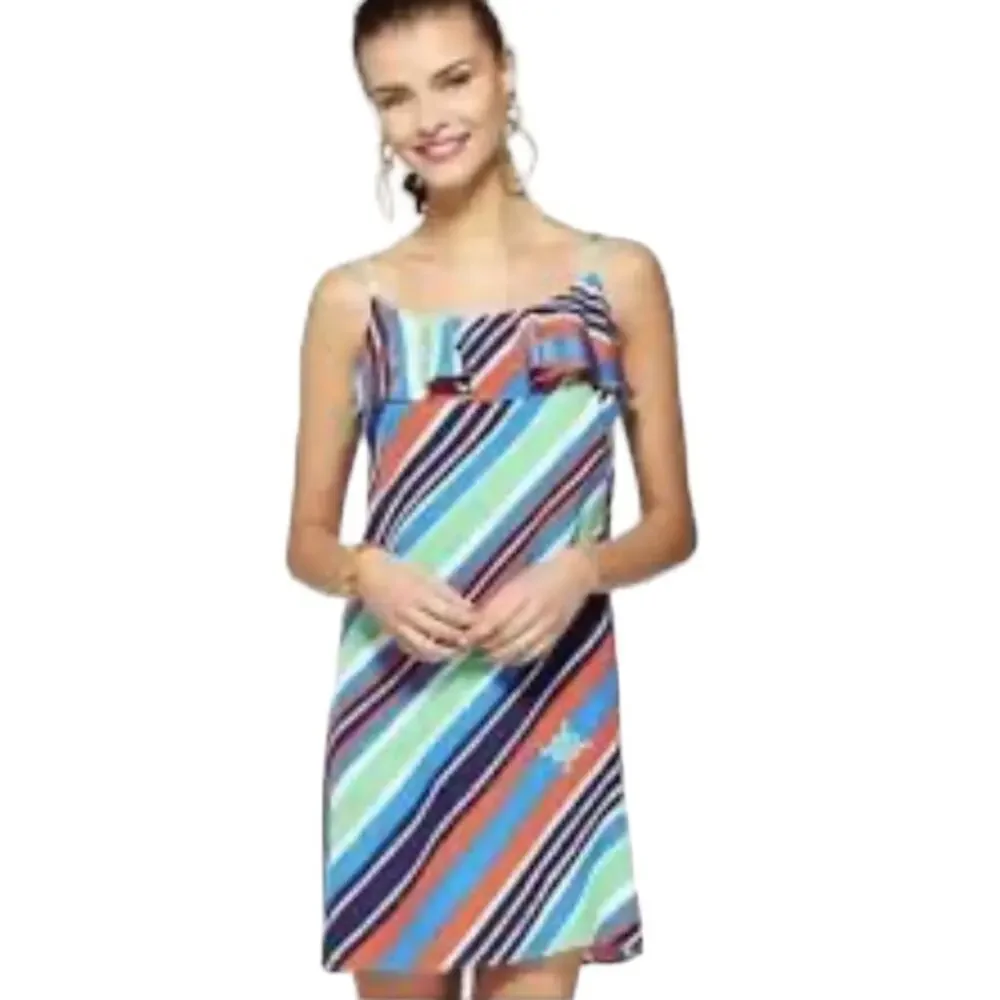 Lilly Pulitzer Laya Silk Mini Dress Small Nautical Compass Ruffle Preppy - Picture 4 of 15